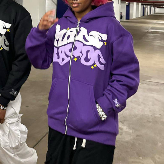 Aule Zip Letter Hoodie